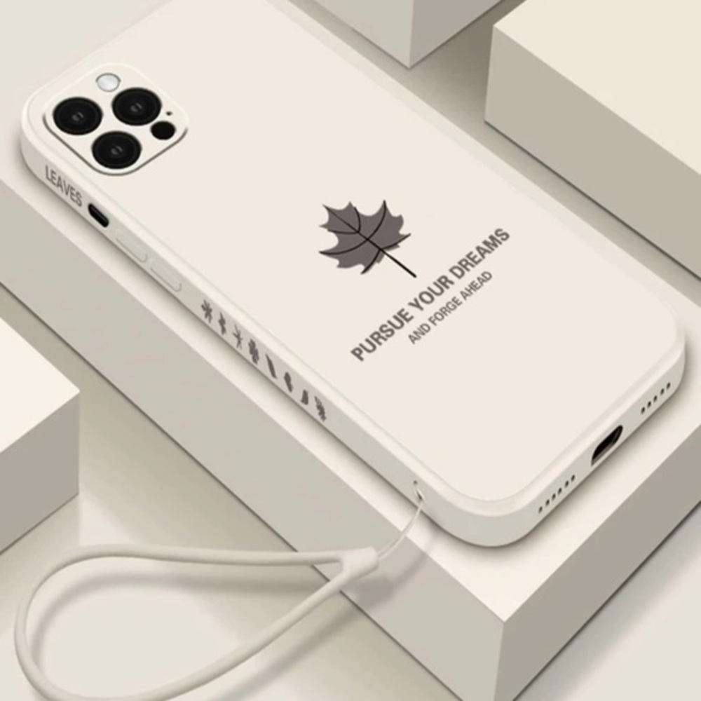 Maple Leaf & Letter Print Phone Case With Lanyard